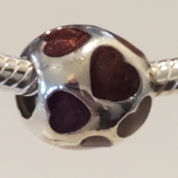 Pandora Moments Enamel Red Hearts Adorn A Round Threaded Charm Authentic 925 ALE - Picture 3 of 10